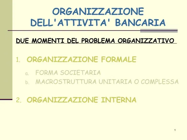 ORGANIZZAZIONE DELLATTIVITA BANCARIA