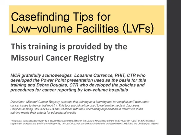 Casefinding Tips for L ow-volume Facilities (LVFs)