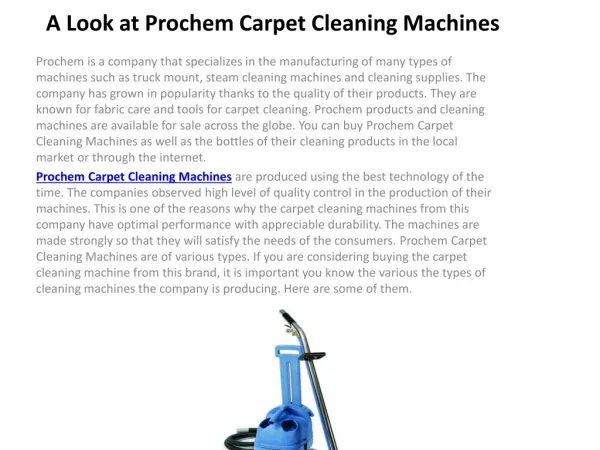 A Look at Prochem Carpet Cleaning Machines