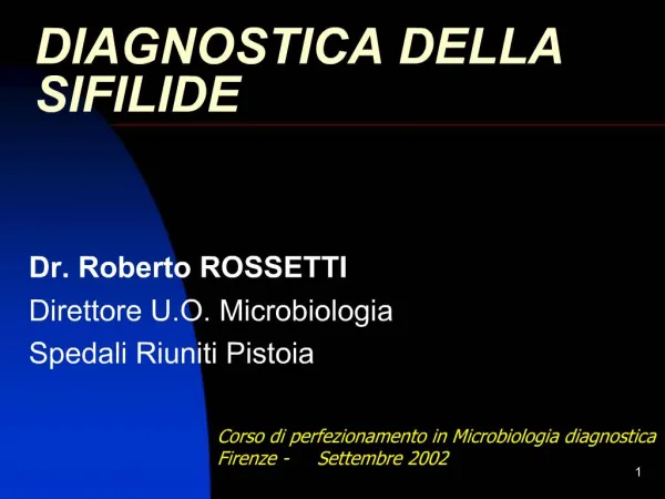 DIAGNOSTICA DELLA SIFILIDE