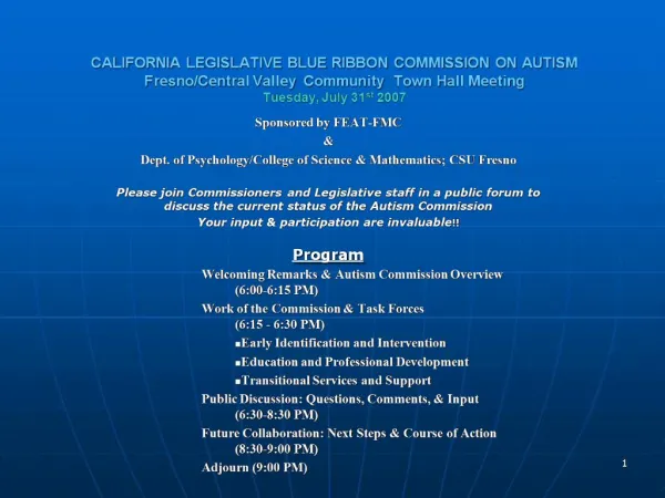 CALIFORNIA LEGISLATIVE BLUE RIBBON COMMISSION ON AUTISM Fresno
