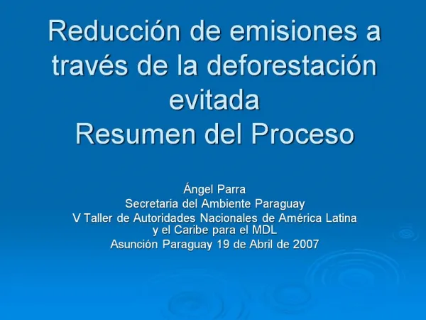 Reducci n de emisiones a trav s de la deforestaci n evitada Resumen del Proceso