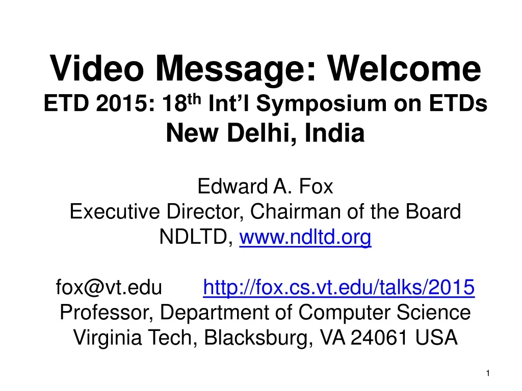 video message welcome etd 2015