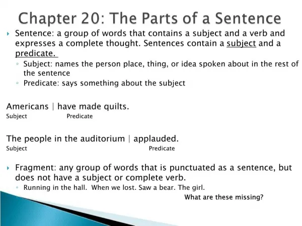 Chapter 20: The Parts of a Sentence