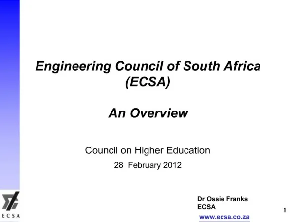 Engineering Council of South Africa ECSA An Overview
