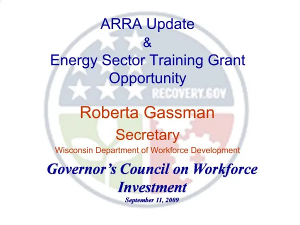 ARRA Update Energy Sector Training Grant Opportunity
