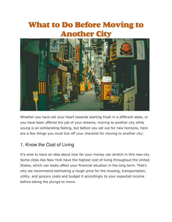 what to do before moving to another city