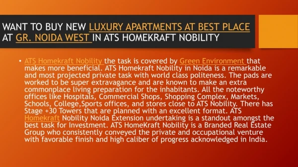 Want to Buy New Luxury Apartments at Best Place at Gr. Noida West in ATS Homekraft Nobility