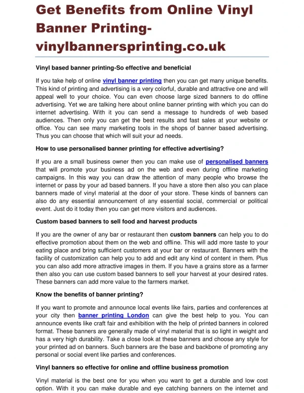 Get Benefits from Online Vinyl Banner Printing vinylbannersprinting.co.uk
