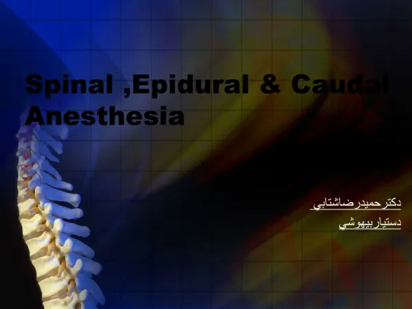 Spinal ,Epidural &amp; Caudal Anesthesia