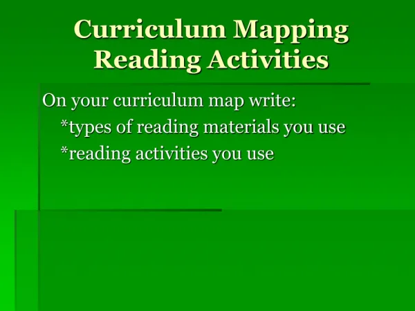 Curriculum Mapping Reading Activities