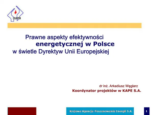 Prawne aspekty efektywnosci energetycznej w Polsce w swietle Dyrektyw Unii Europejskiej