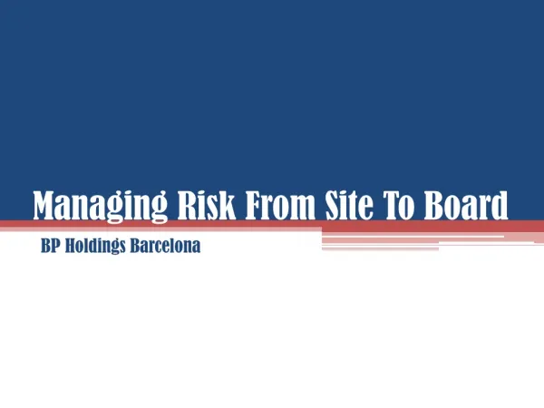 Managing Risk From Site To Board, BP Holdings Barcelona