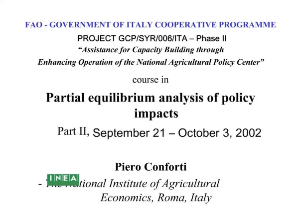 FAO - GOVERNMENT OF ITALY COOPERATIVE PROGRAMME PROJECT GCP