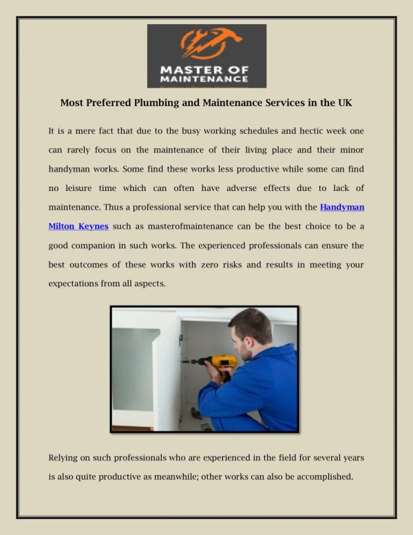 Most Preferred Plumbing and Maintenance Services in the UK