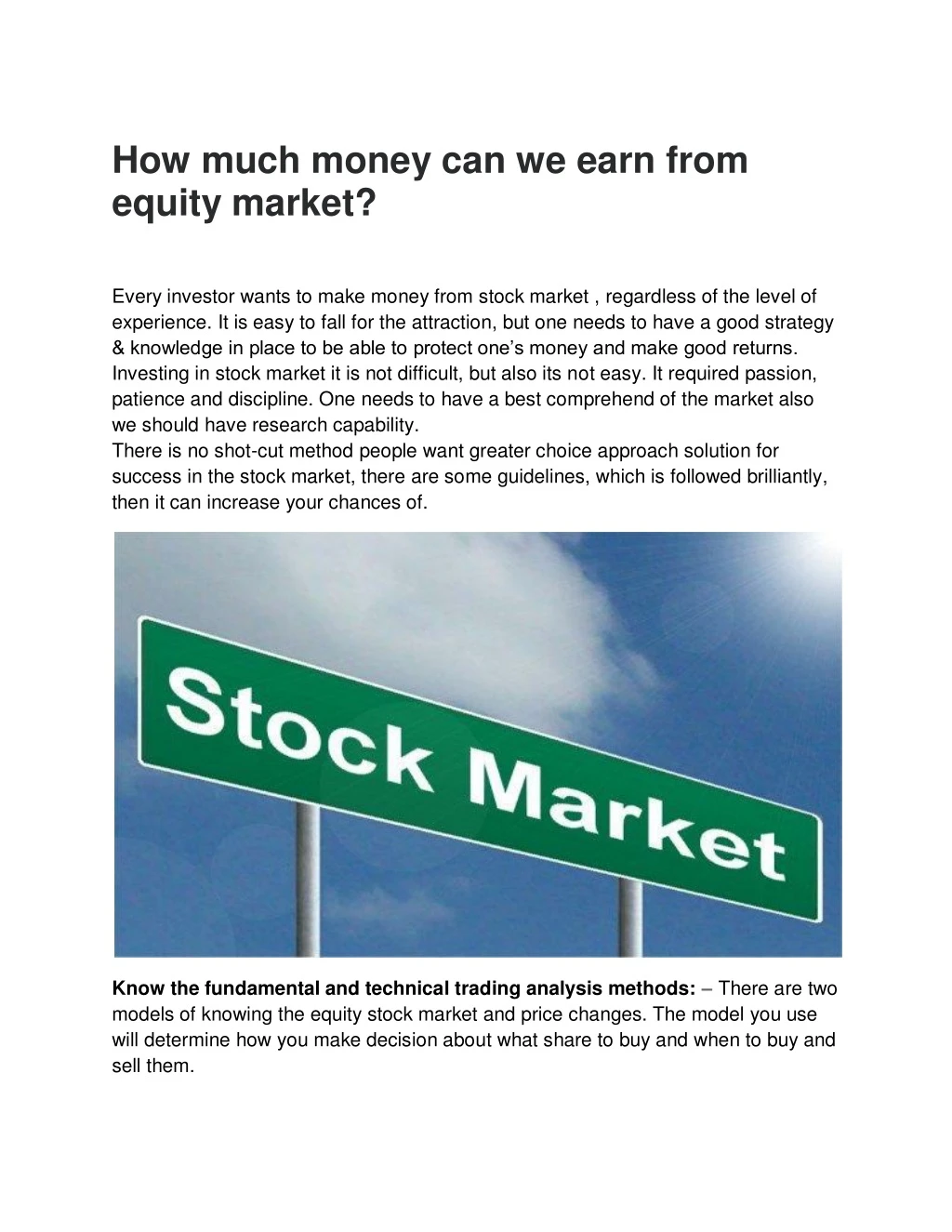 how much money can we earn from equity market