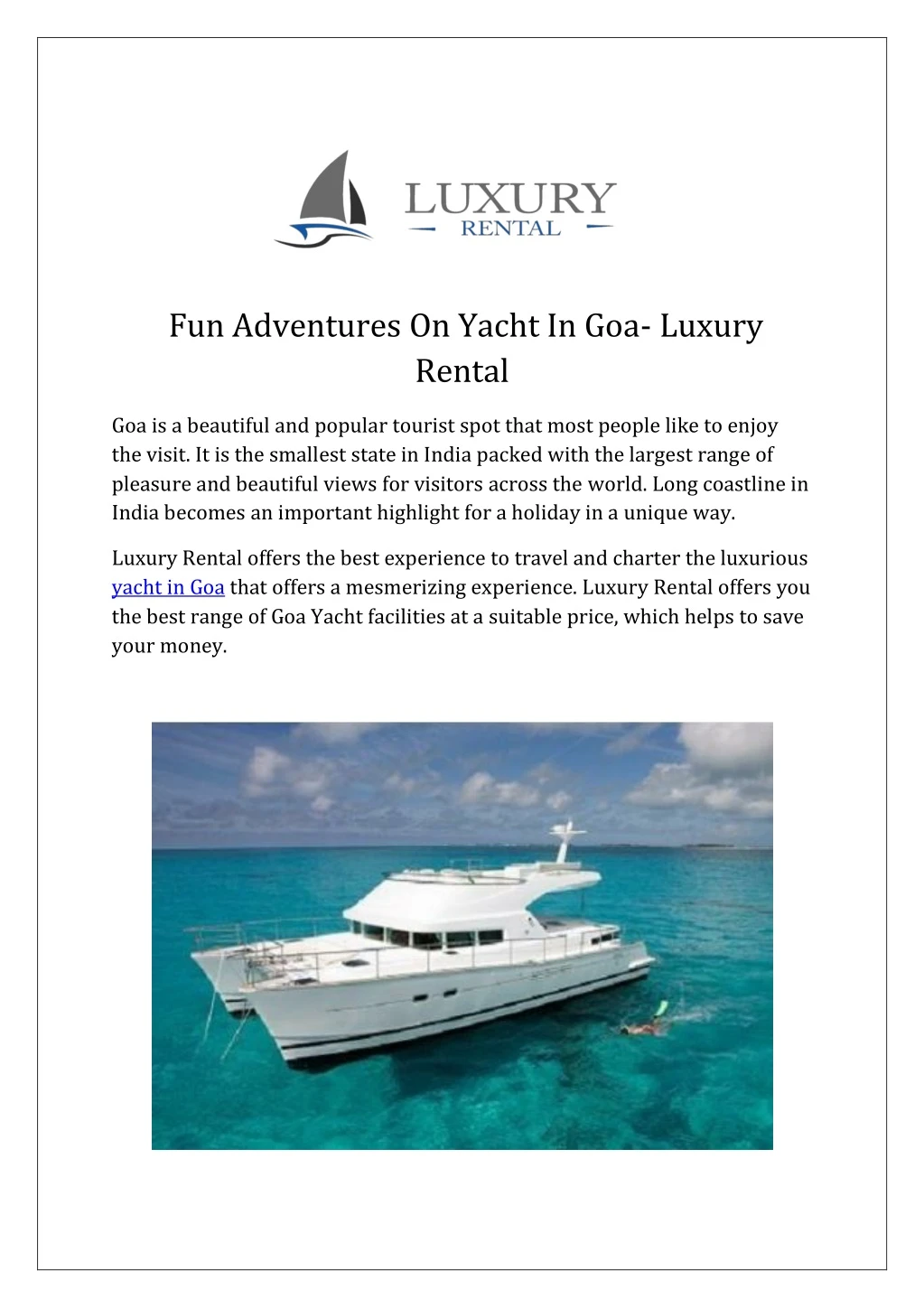 fun adventures on yacht in goa luxury rental