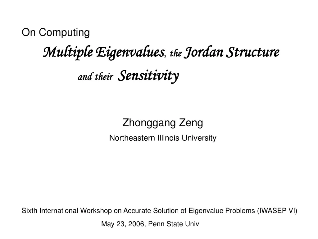 on computing multiple eigenvalues the jordan