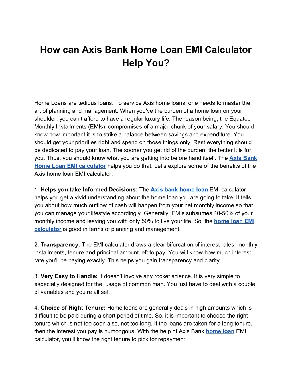 how can axis bank home loan emi calculator help