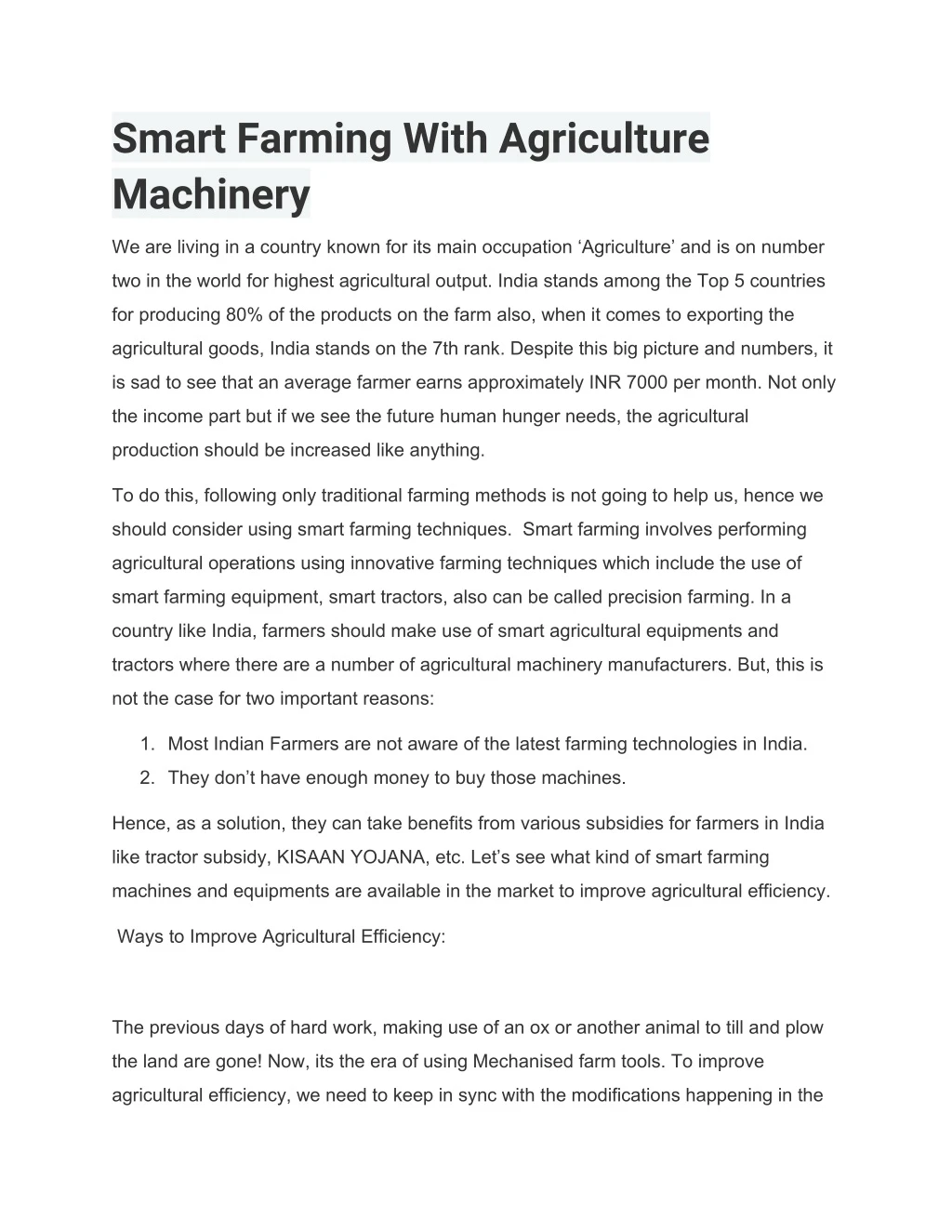 smart farming with agriculture machinery