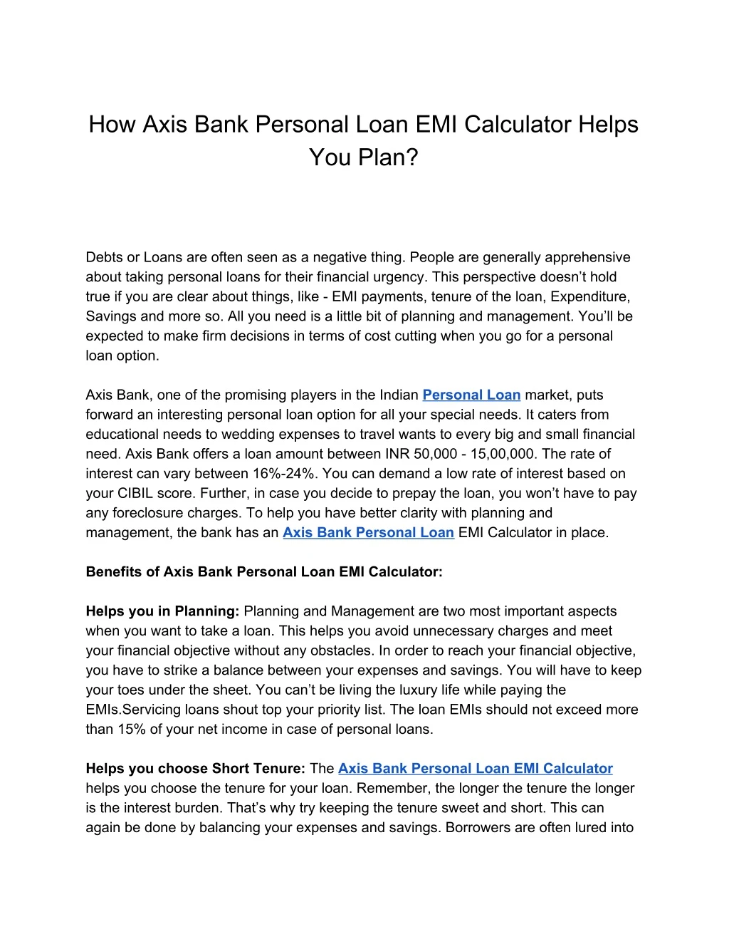 how axis bank personal loan emi calculator helps