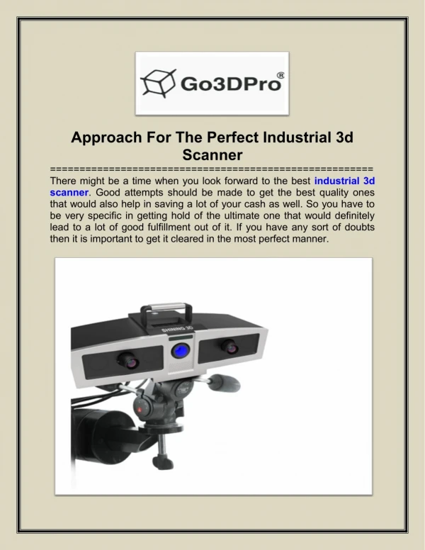 Approach For The Perfect Industrial 3d Scanner