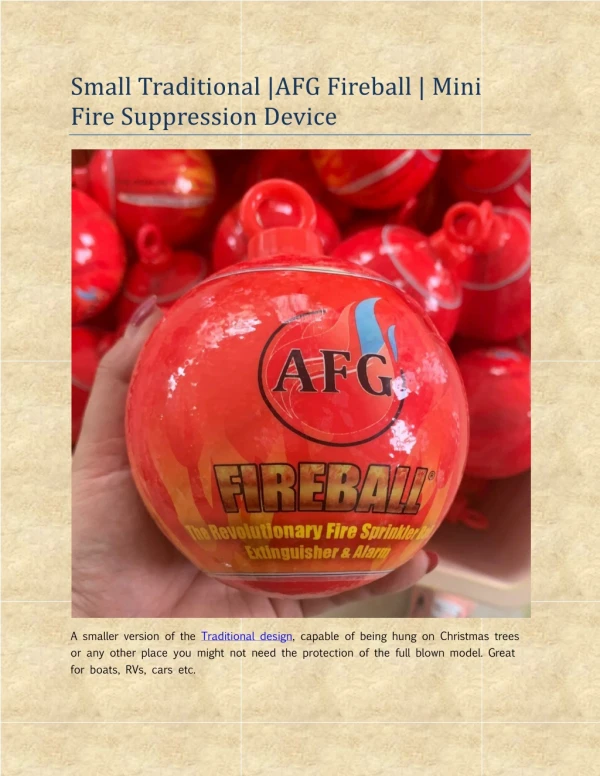 Small Traditional |AFG Fireball | Mini Fire Suppression Device