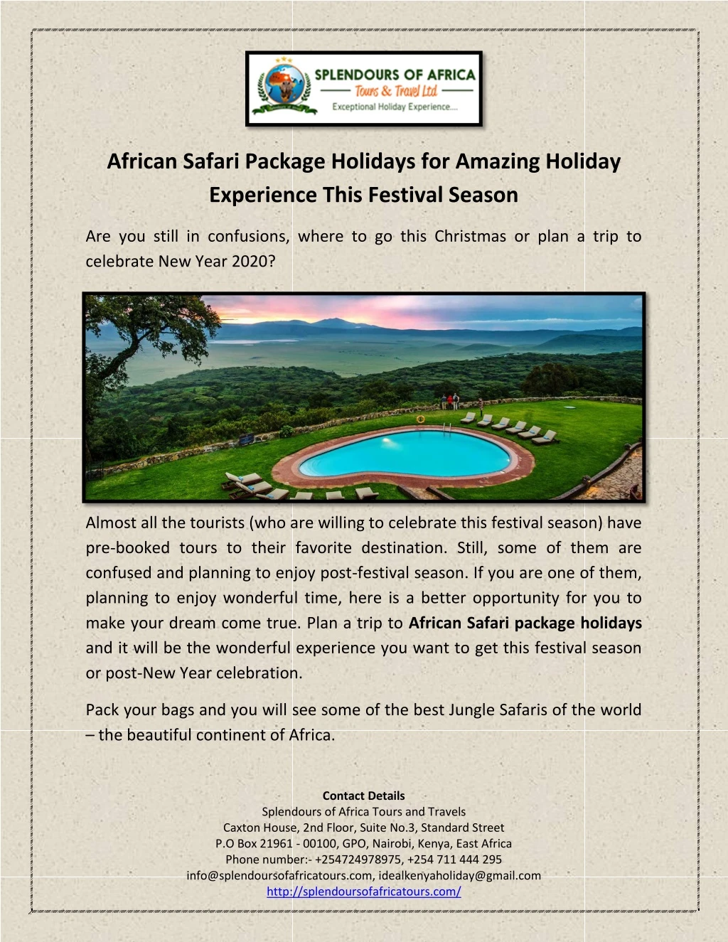 african safari package holidays for amazing