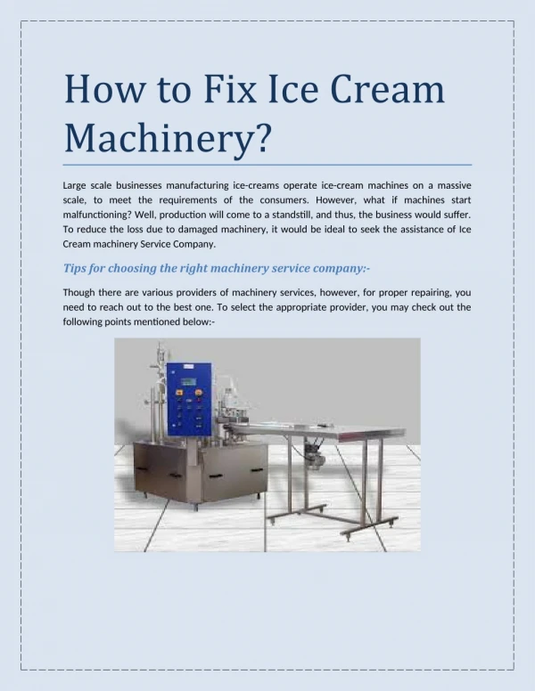 how to fix ice cream machinery