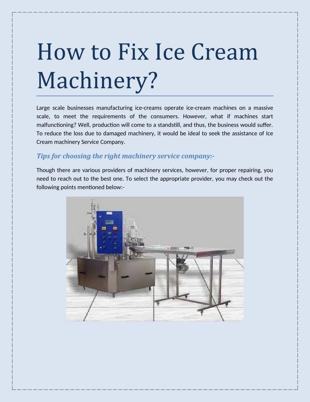 how to fix ice cream machinery