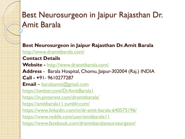 Best Neurosurgeon in Jaipur Rajasthan Dr. Amit Barala