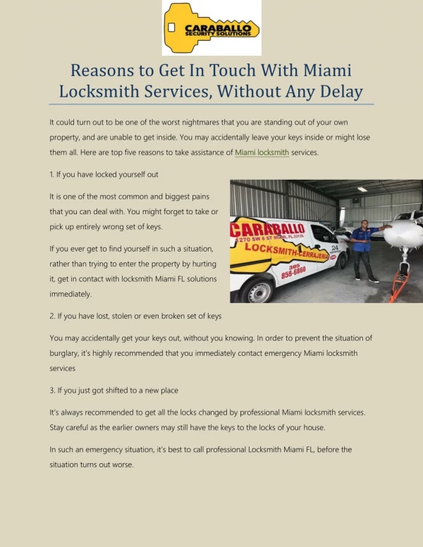 Reasons to Get In Touch With Miami Locksmith Services, Without Any Delay