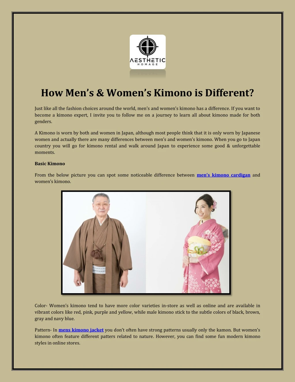 how men s women s kimono is different