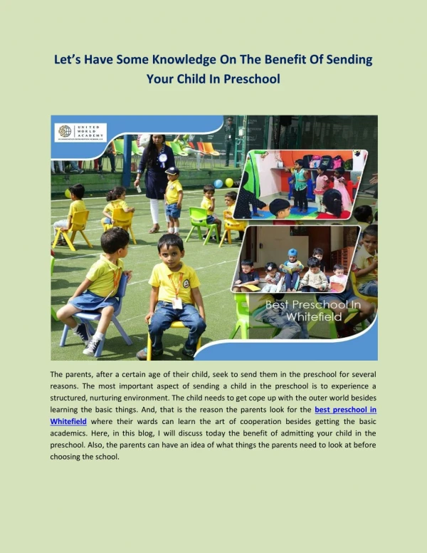 Let’s Have Some Knowledge On The Benefit Of Sending Your Child In Preschool