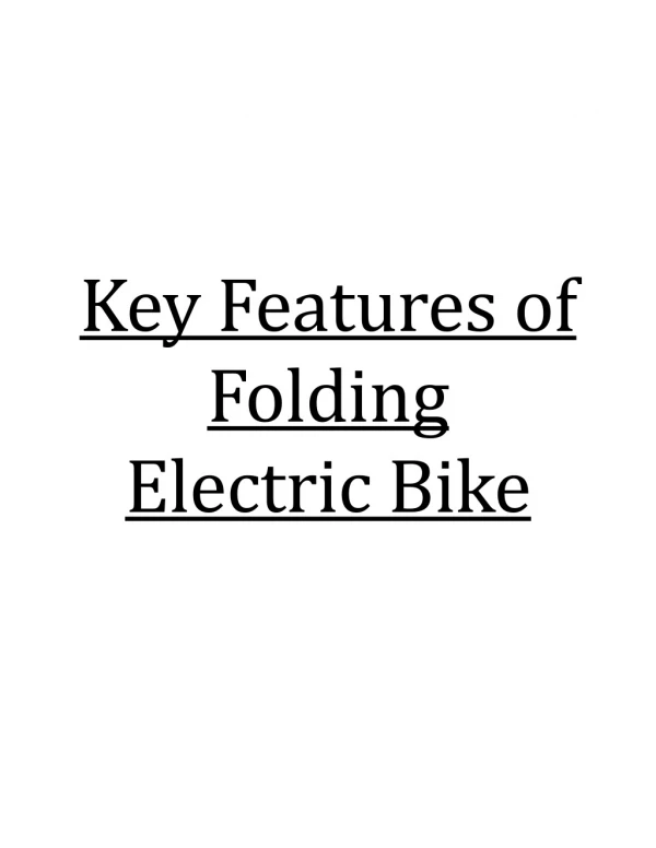 Key Features of Folding Electric Bike