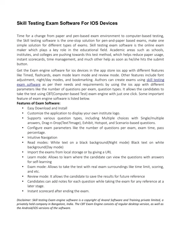 Skill Testing Exam Software For IOS Devices