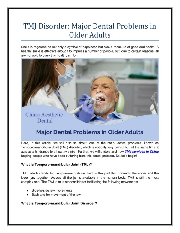 TMJ Disorder: Major Dental Problems in Older Adults