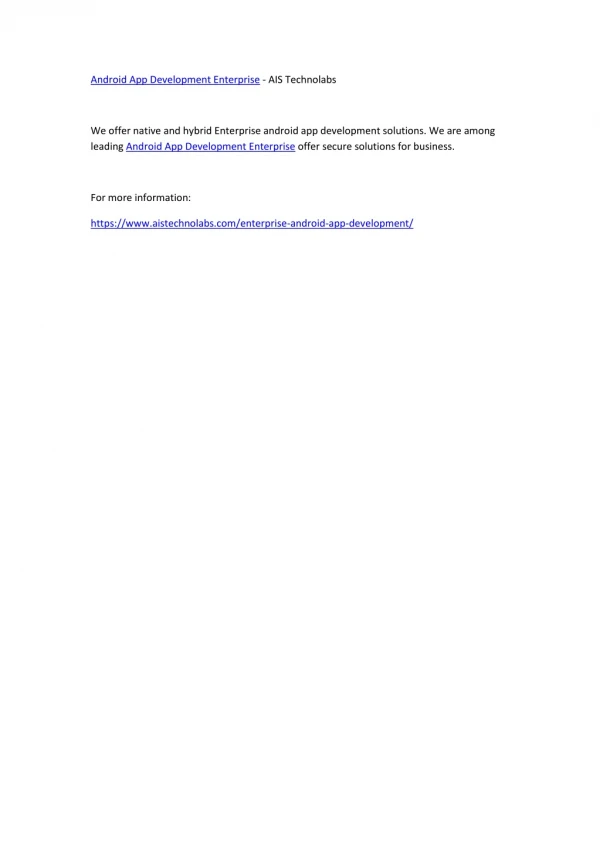 android app development enterprise ais technolabs