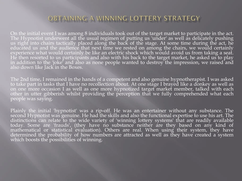 obtaining a winning lottery strategy
