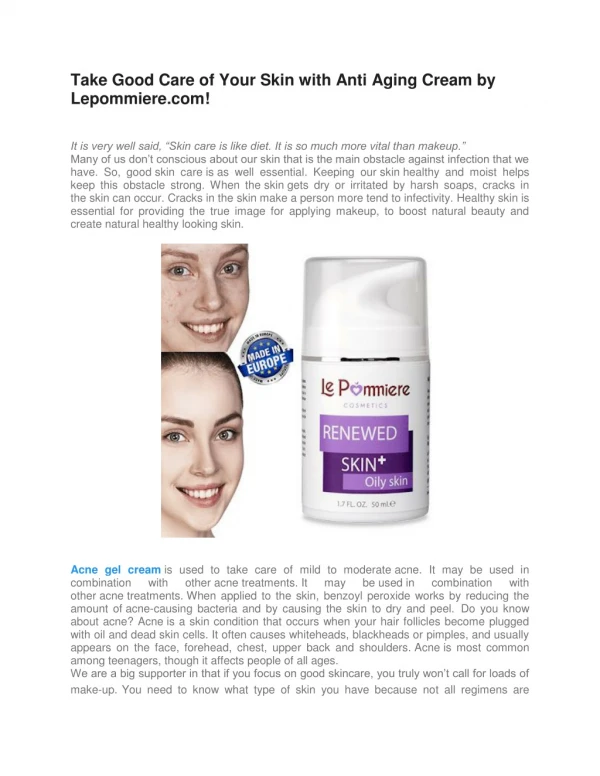 Take Good Care of Your Skin with Anti Aging Cream by Lepommiere.com!
