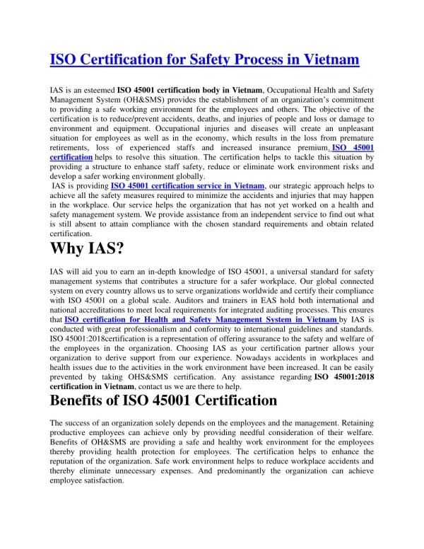 ISO Certification for Safety Process in Vietnam | ISO 45001 Certification in Vietnam