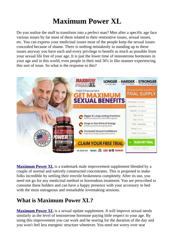 Maximum Power XL Fix Your All Sexual Troubles & Stay You Energetic