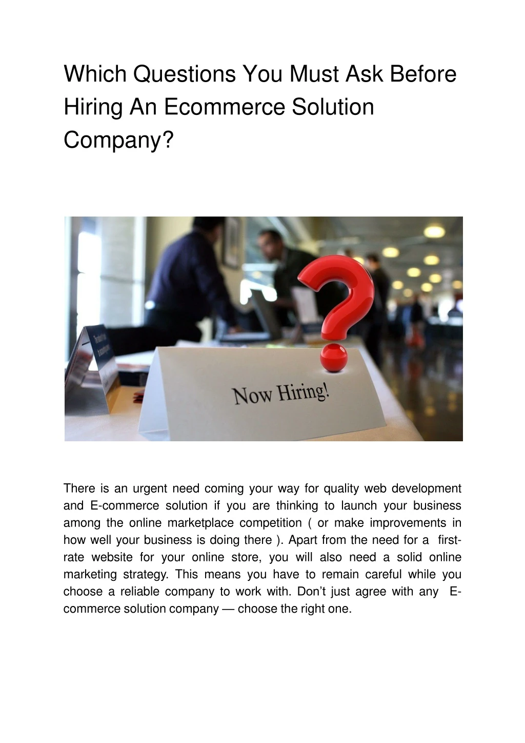 which questions you must ask before hiring an ecommerce solution company