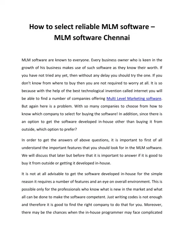 how to select reliable mlm software mlm software