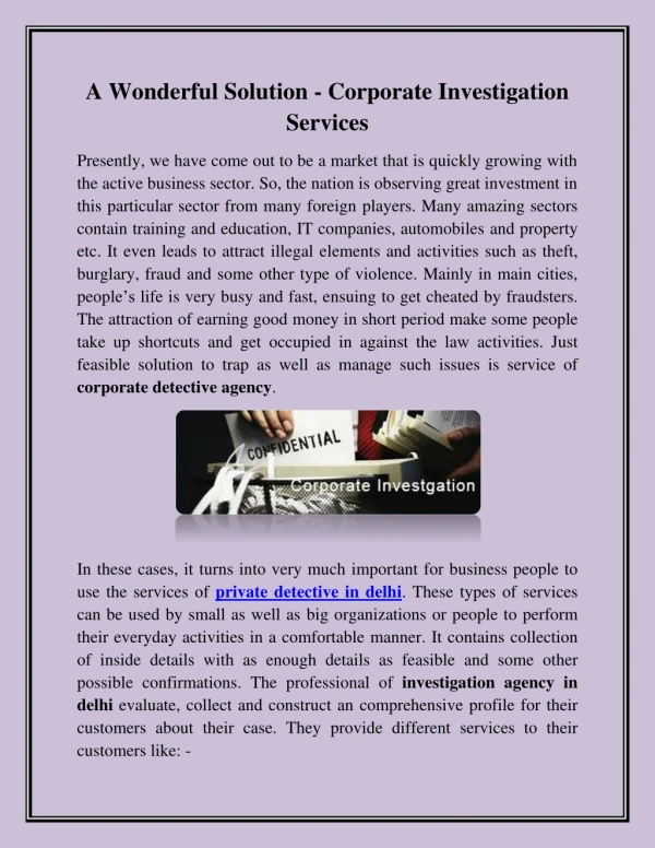 A Wonderful Solution - Corporate Investigation Services