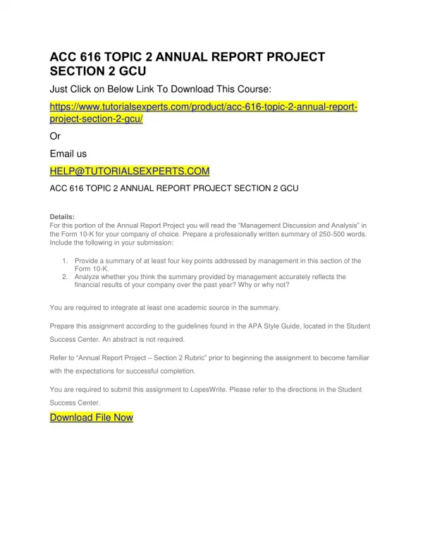 acc 616 topic 2 annual report project section