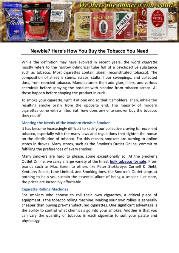 newbie here s how you buy the tobacco you need