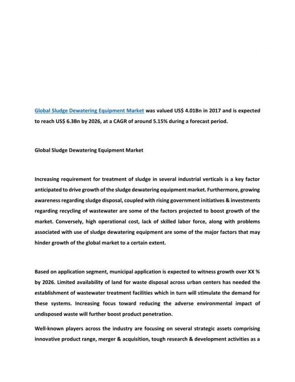 Global Sludge Dewatering Equipment Market