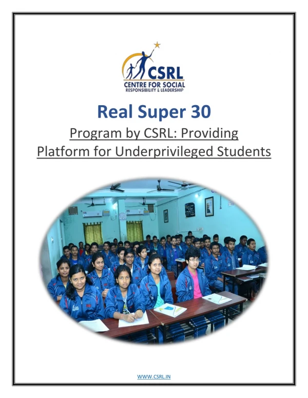 Real Super 30 Program by CSRL: Providing Platform for Underprivileged Students