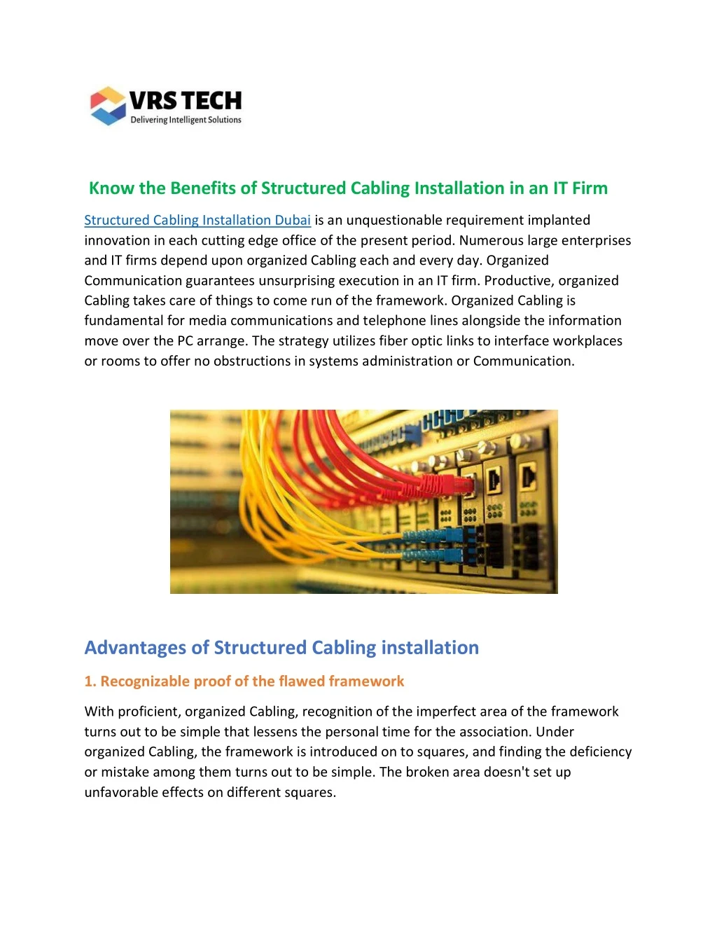 know the benefits of structured cabling